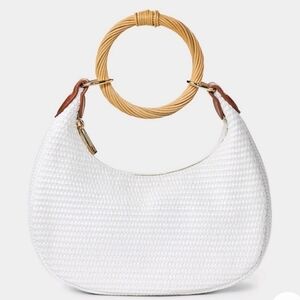 White Woven Handbag with Wooden Handle